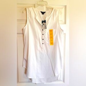 NWT Terre Bleue White  Sleeveless Summer Button Casual Women MED Shirt